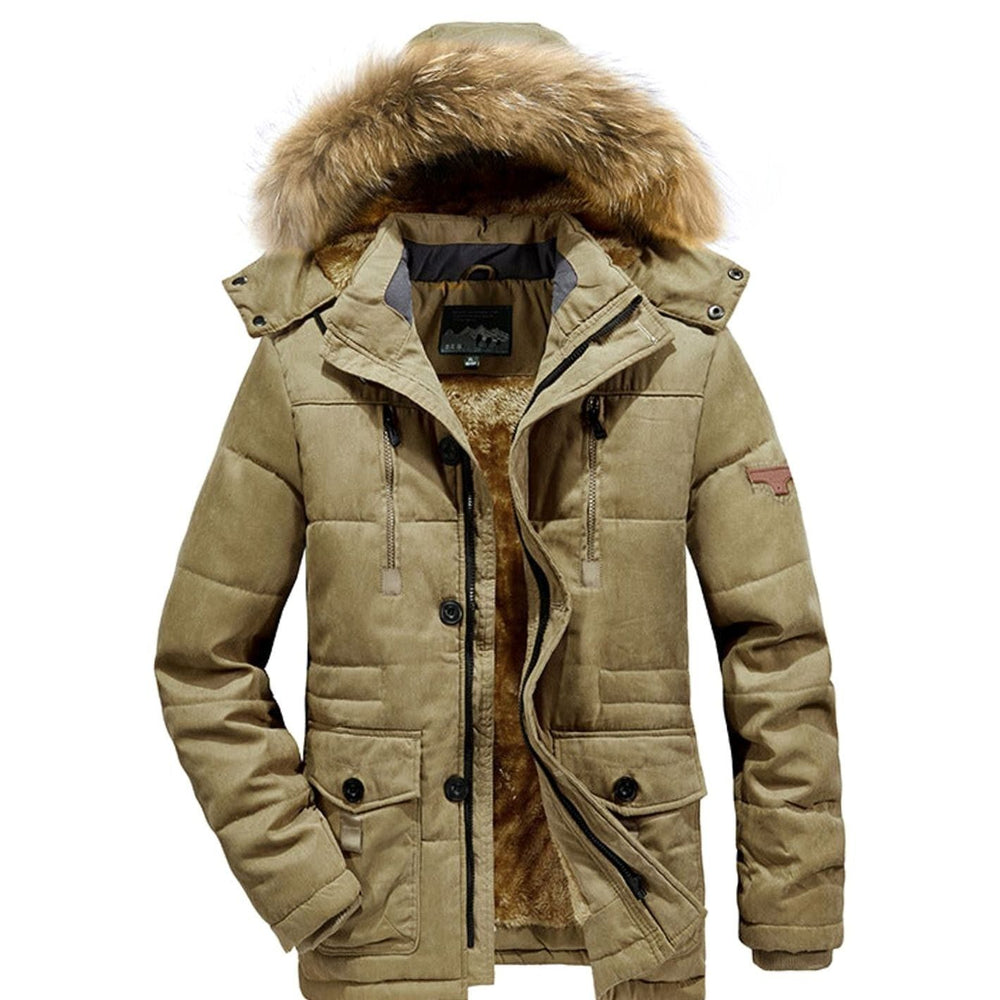 Men's Fleece-Lined Quilted Parka Faux Fur Hood Winter Coat