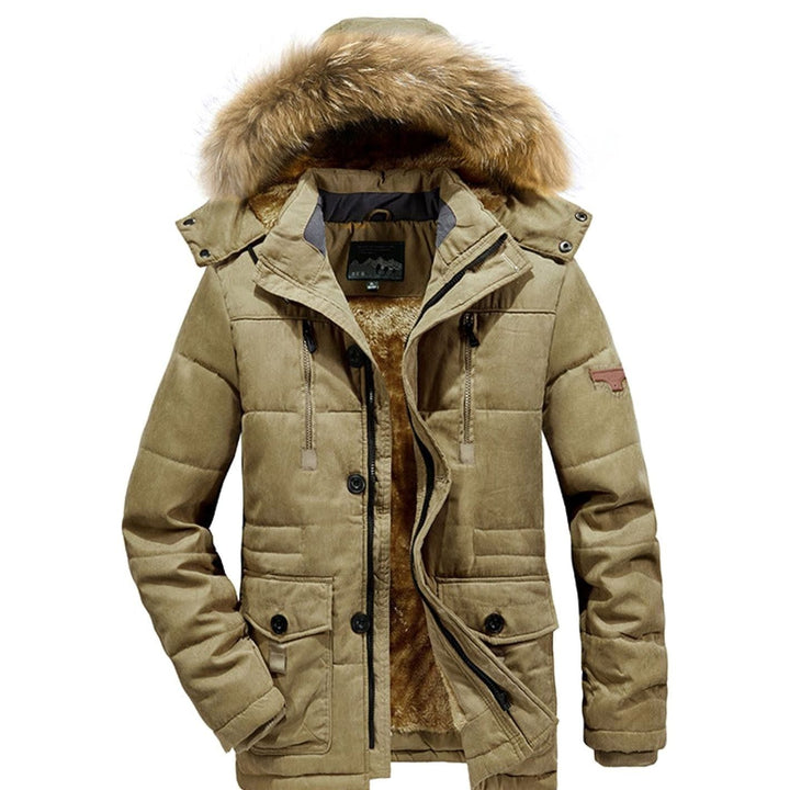 Men's Fleece-Lined Quilted Parka Faux Fur Hood Winter Coat