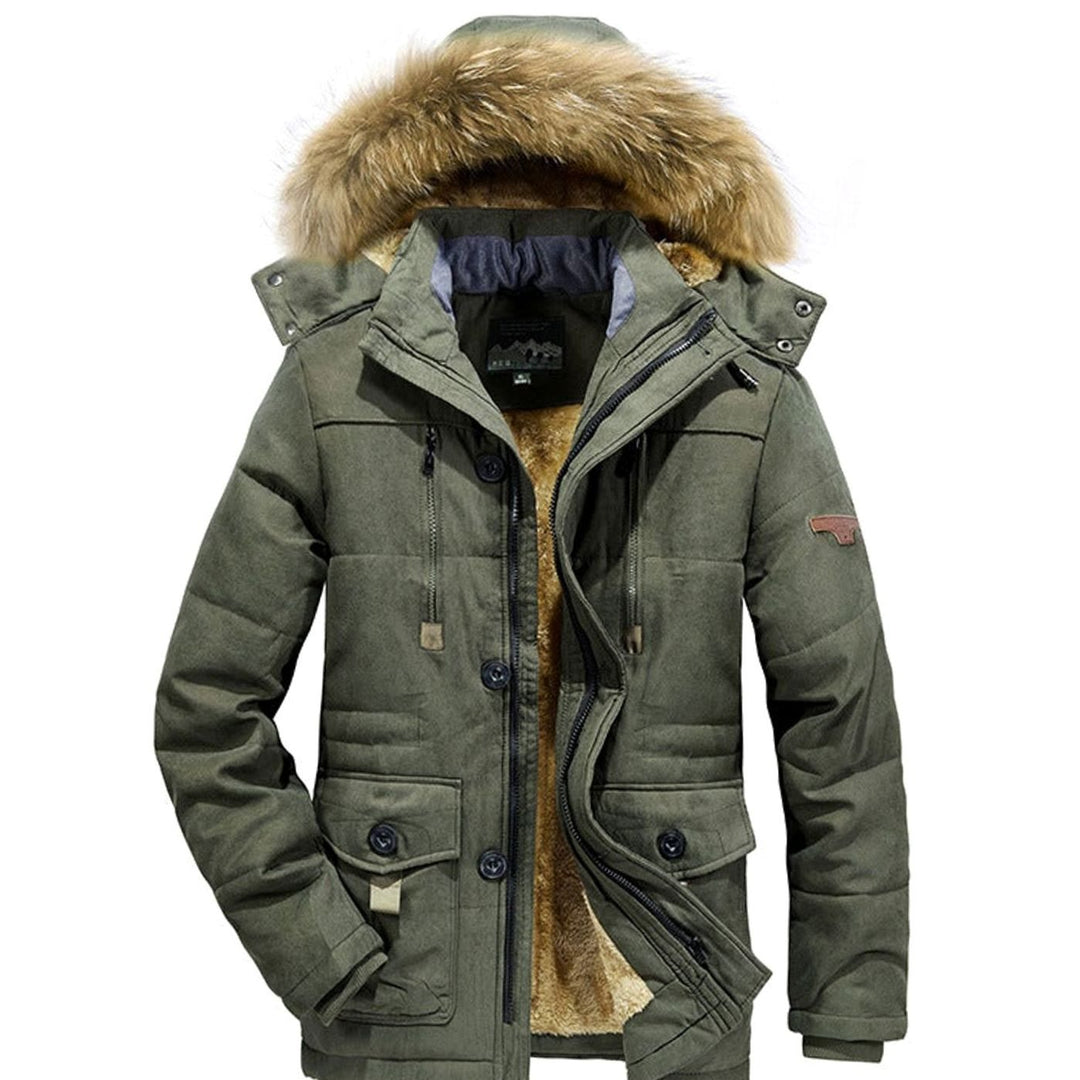 Men's Fleece-Lined Quilted Parka Faux Fur Hood Winter Coat