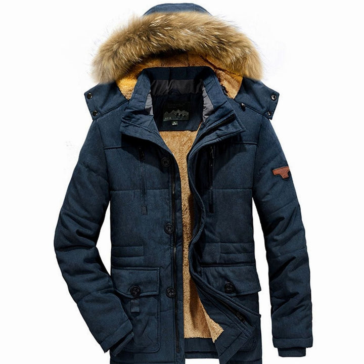 Men's Fleece-Lined Quilted Parka Faux Fur Hood Winter Coat