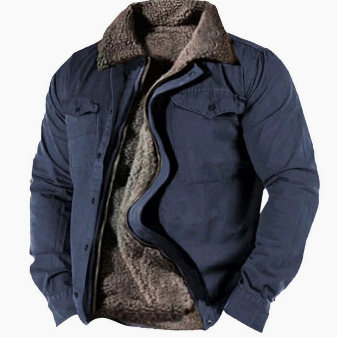 Men's Fleece-Lined Sherpa Collar Winter Jacket - Blue