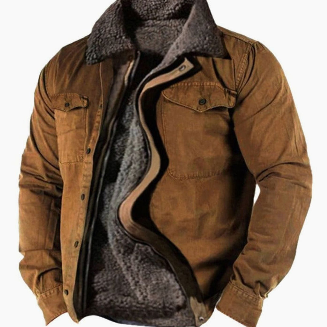 Men's Fleece-Lined Sherpa Collar Winter Jacket - Brown