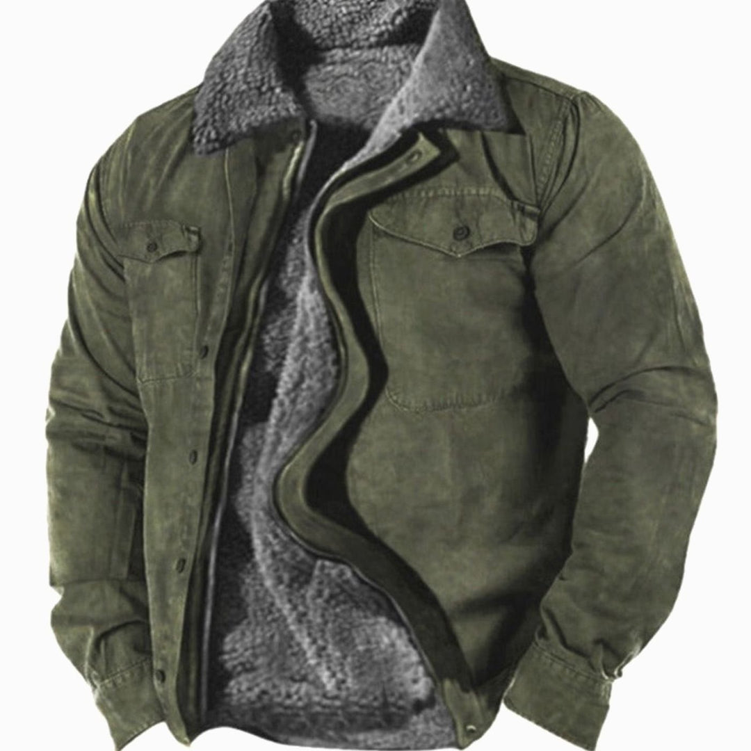 Men's Fleece-Lined Sherpa Collar Winter Jacket - Green