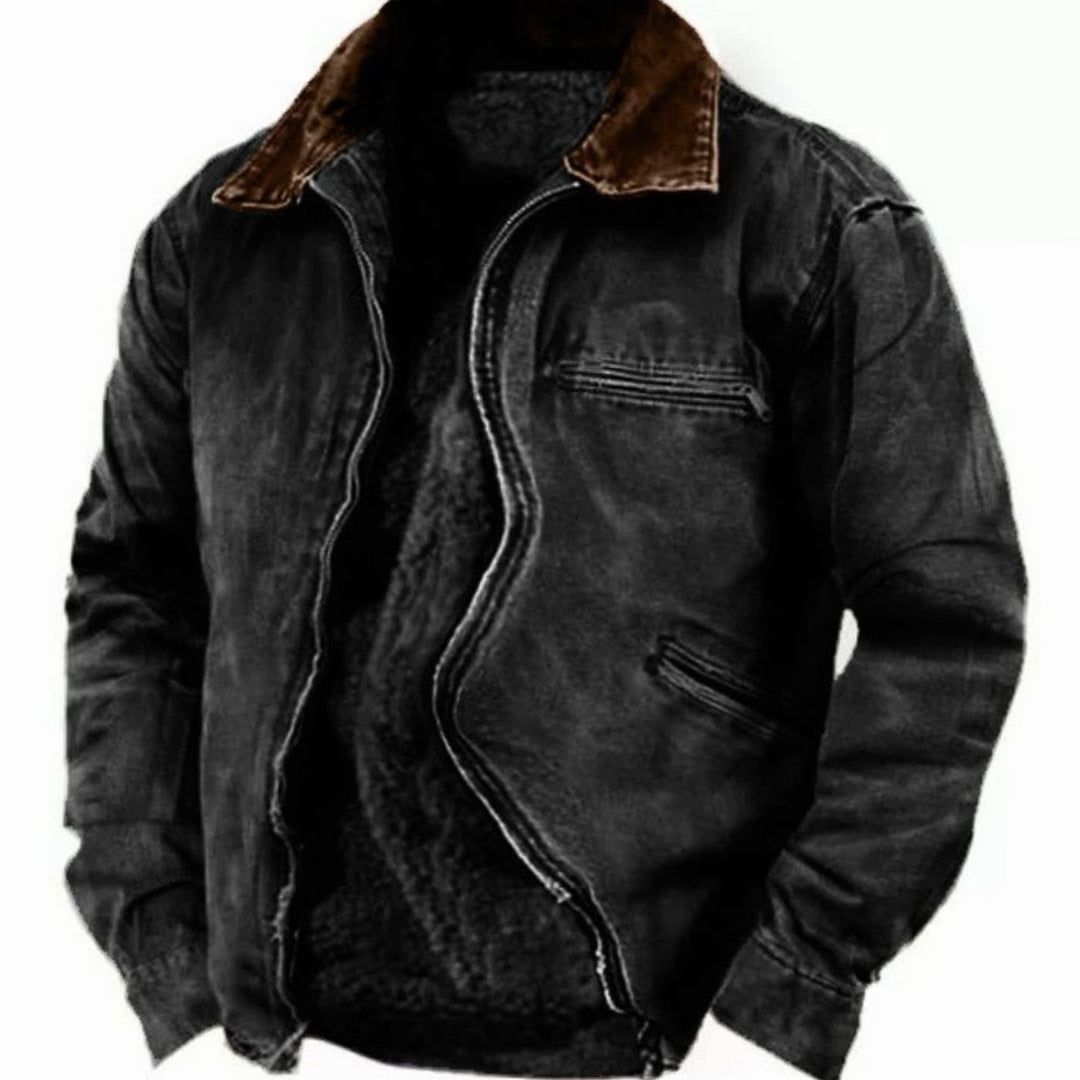 Men's Fleece-Lined Sherpa Collar Winter Jacket - Black