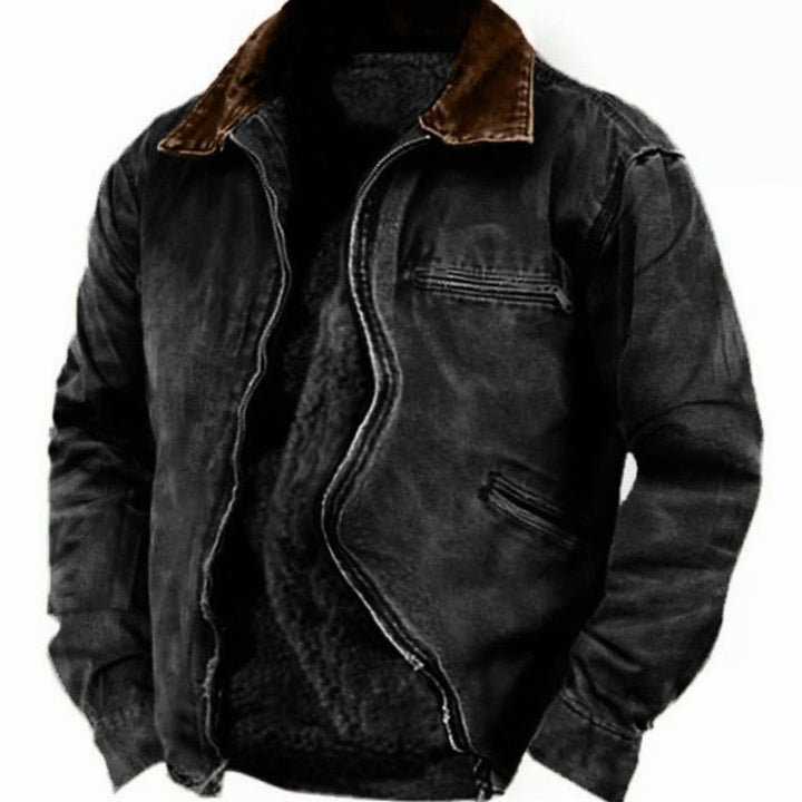 Men's Fleece-Lined Sherpa Collar Winter Jacket - Black