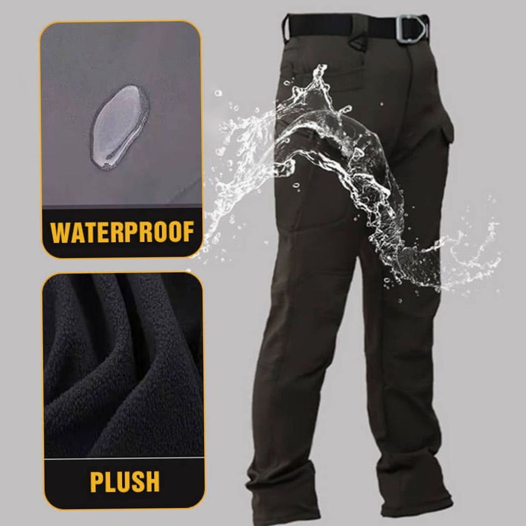 Men's Fleece-Lined Waterproof Tactical Cargo Pants - Olive Green