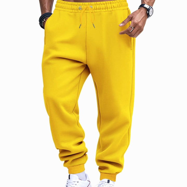 Men's Fleece Sweat Pants Elastic Waist Jogger Pants - Yellow