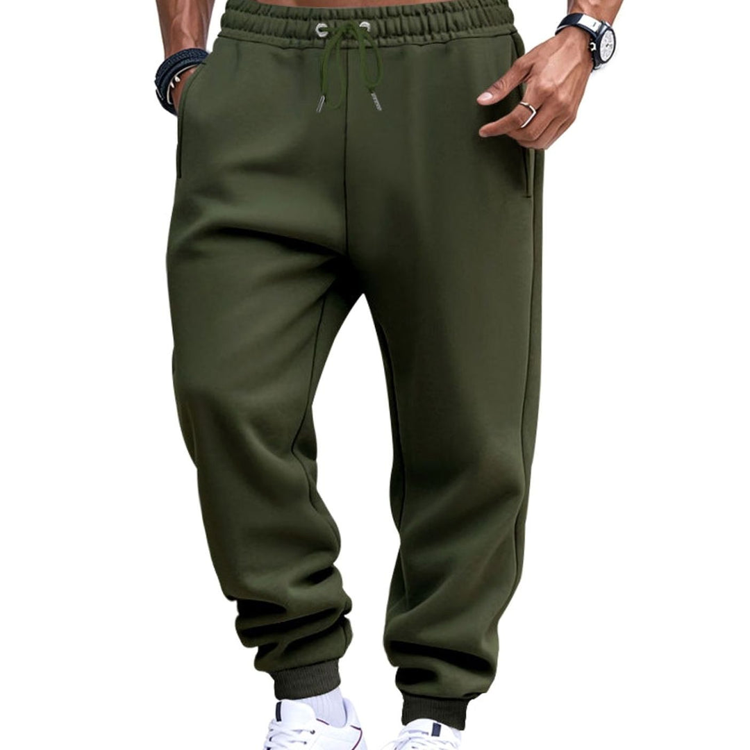 Men's Fleece Sweat Pants Elastic Waist Jogger Pants - Olive Green