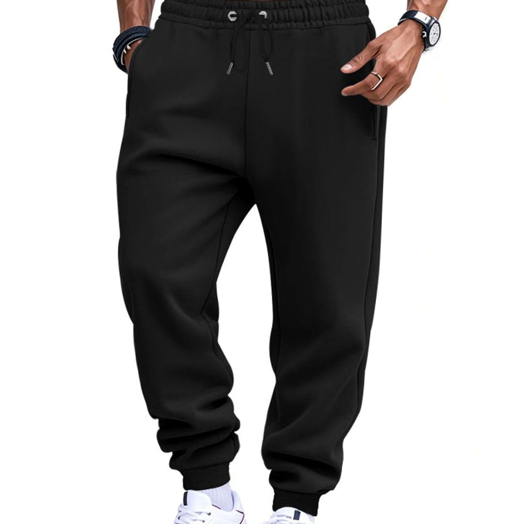 Men's Fleece Sweat Pants Elastic Waist Jogger Pants - Black