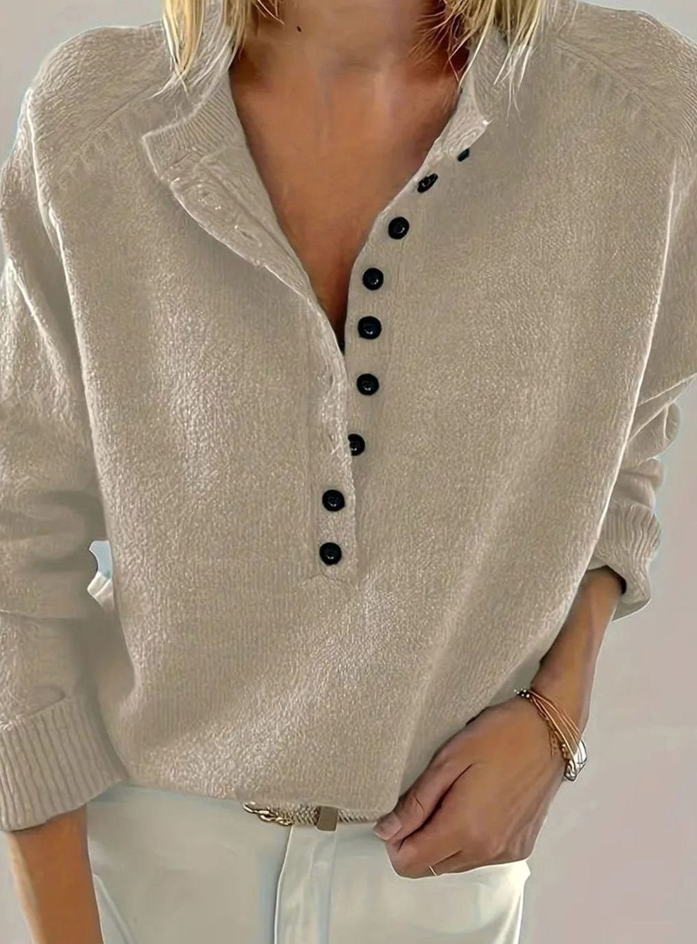 Men's Half-Button Collar Knit Sweater - Khaki