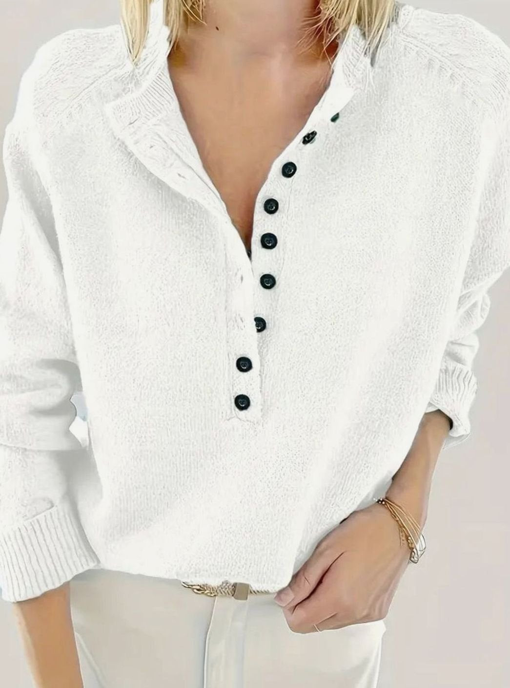 Men's Half-Button Collar Knit Sweater - White
