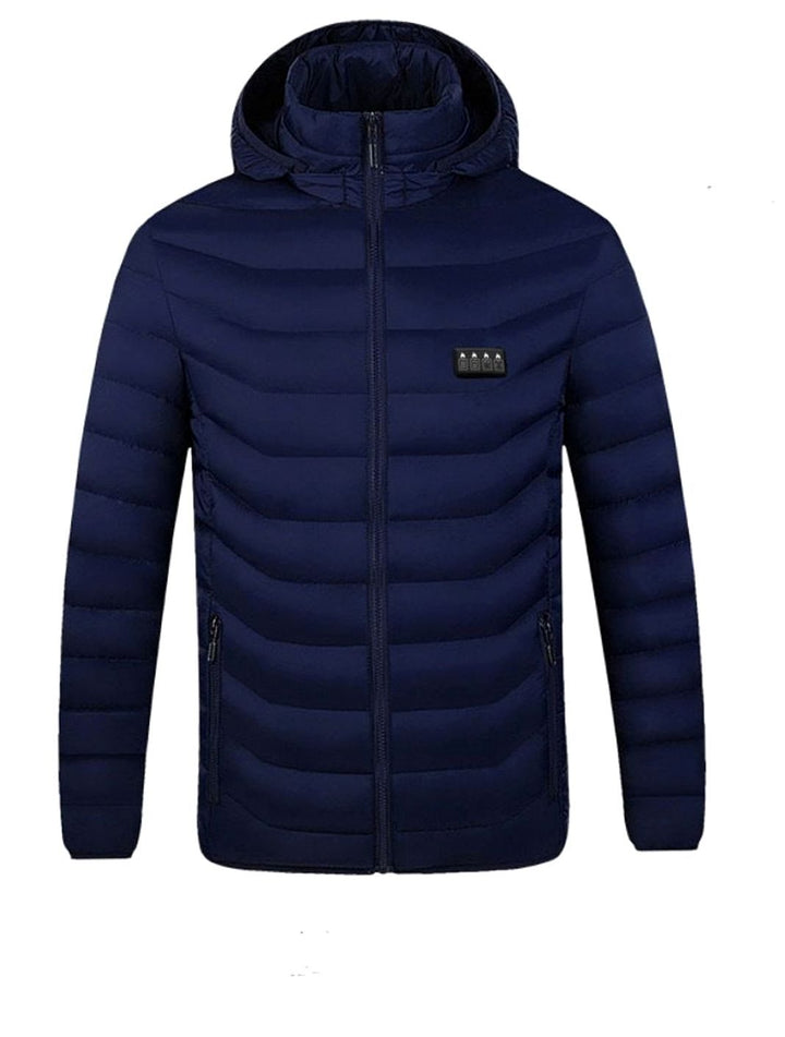 Men's Heated Puffer Winter Jacket 21-Zone USB Hooded Coat - Blue 4-Controls 21-Zone Heating