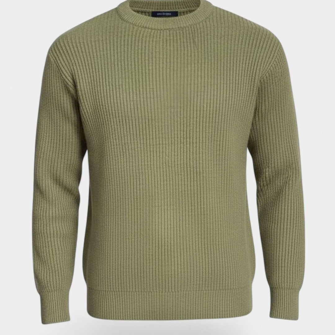 Men's Heavy-Weight Ribbed Crewneck Loose-Fit Knit Sweater - Green