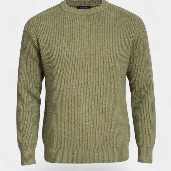 Men's Heavy-Weight Ribbed Crewneck Loose-Fit Knit Sweater - Green