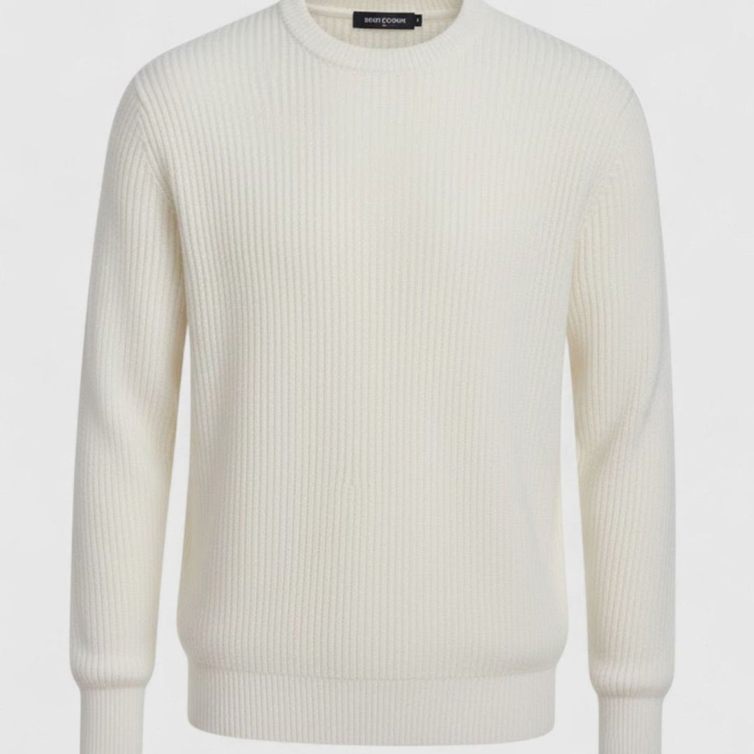 Men's Heavy-Weight Ribbed Crewneck Loose-Fit Knit Sweater - White