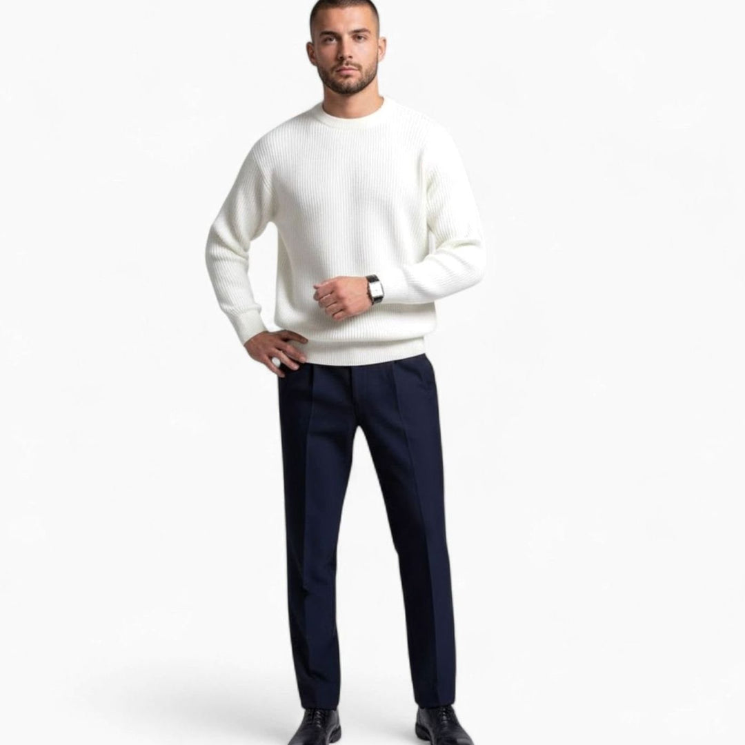 Men's Heavy-Weight Ribbed Crewneck Loose-Fit Knit Sweater