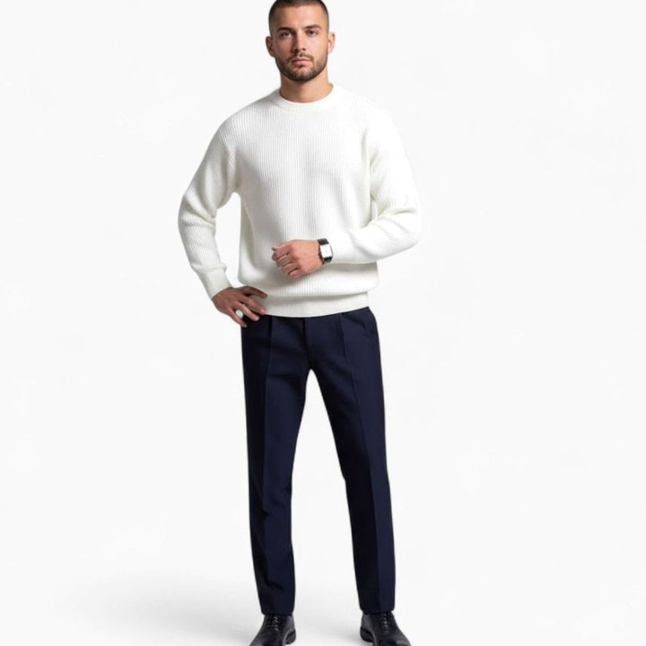 Men's Heavy-Weight Ribbed Crewneck Loose-Fit Knit Sweater