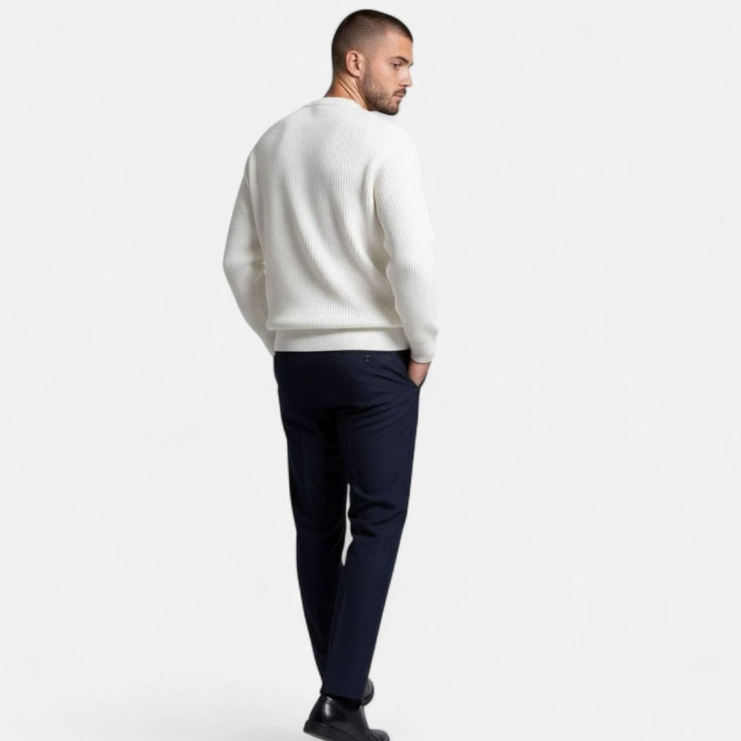 Men's Heavy-Weight Ribbed Crewneck Loose-Fit Knit Sweater