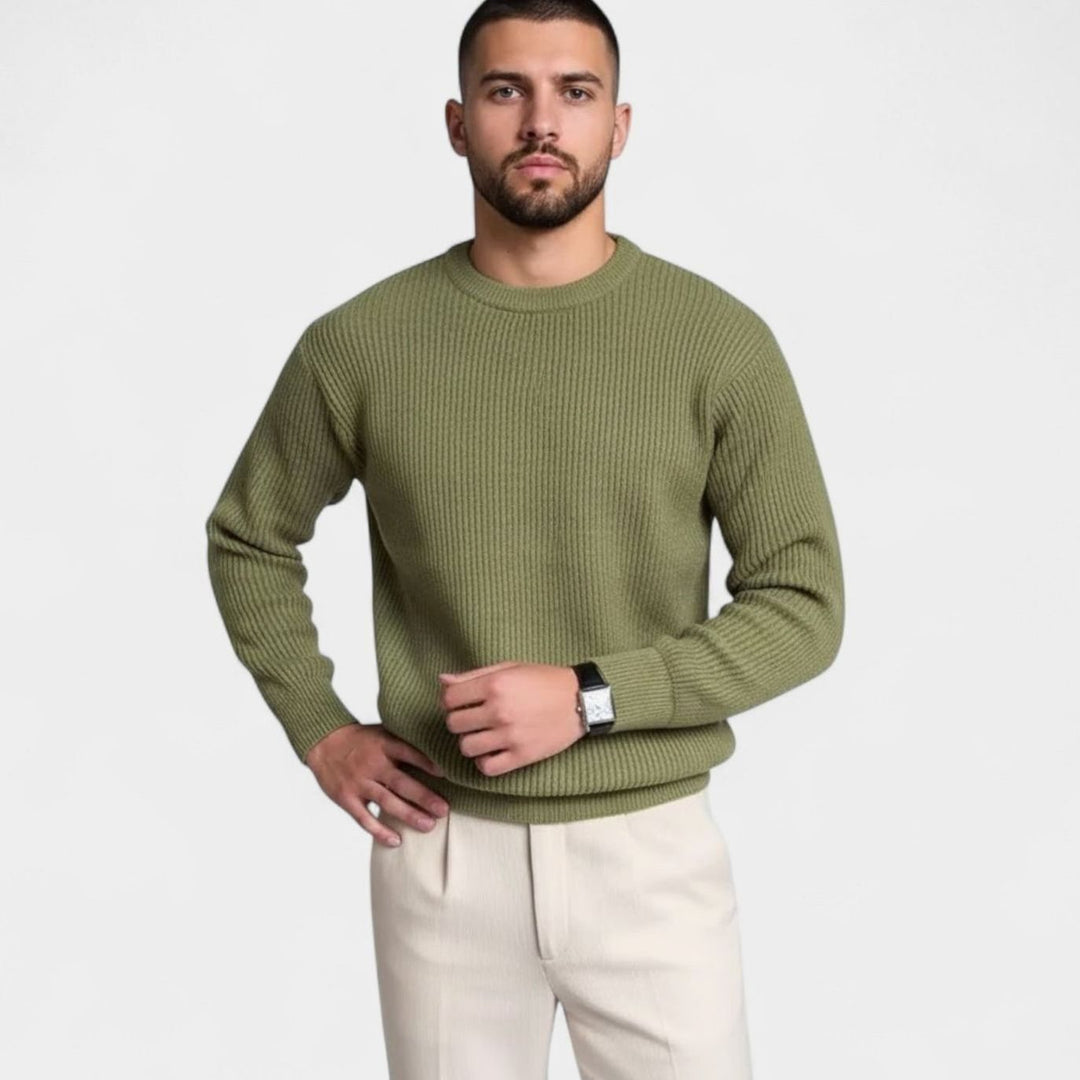 Men's Heavy-Weight Ribbed Crewneck Loose-Fit Knit Sweater