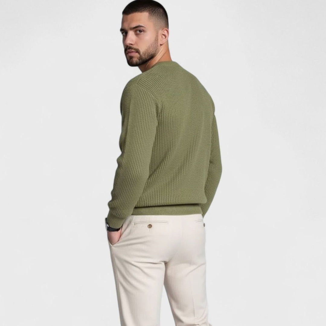 Men's Heavy-Weight Ribbed Crewneck Loose-Fit Knit Sweater