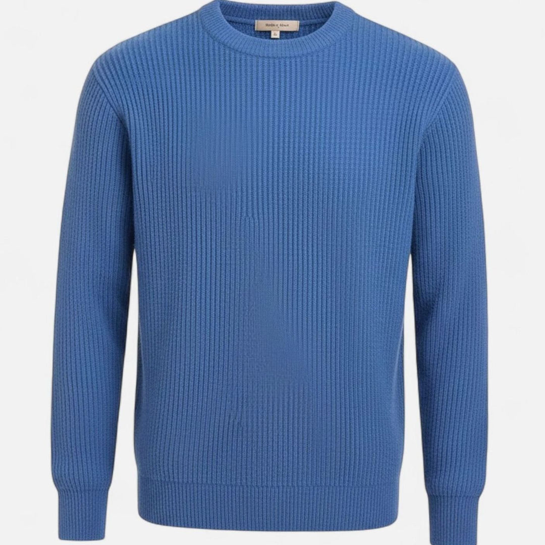 Men's Heavy-Weight Ribbed Crewneck Loose-Fit Knit Sweater - Blue