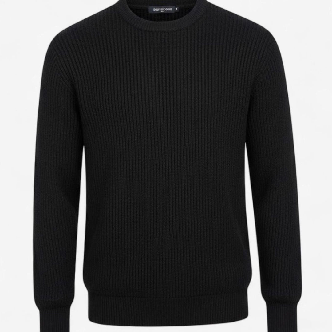 Men's Heavy-Weight Ribbed Crewneck Loose-Fit Knit Sweater - Black