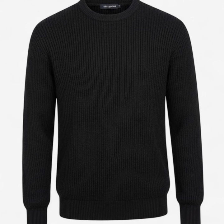 Men's Heavy-Weight Ribbed Crewneck Loose-Fit Knit Sweater - Black