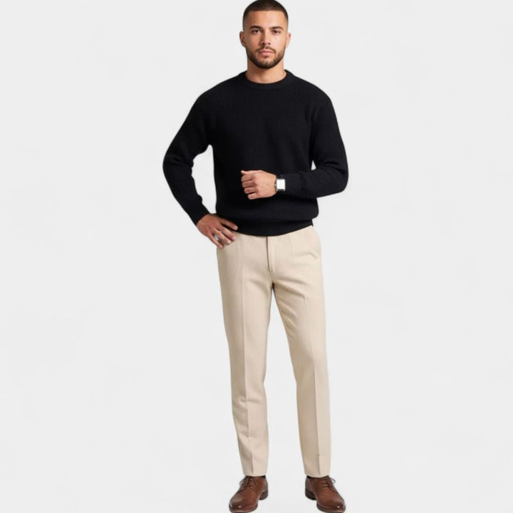 Men's Heavy-Weight Ribbed Crewneck Loose-Fit Knit Sweater