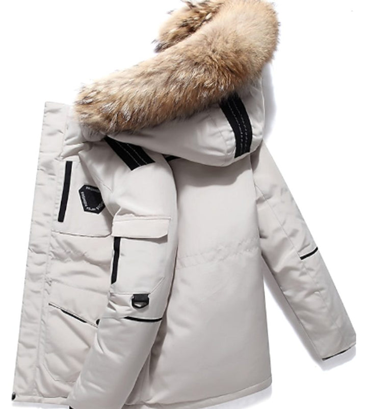 Men's Heavyweight Fur-Hood Puffer Winter Jacket - White