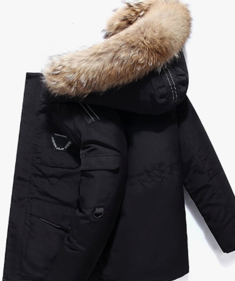 Men's Heavyweight Fur-Hood Puffer Winter Jacket - Black
