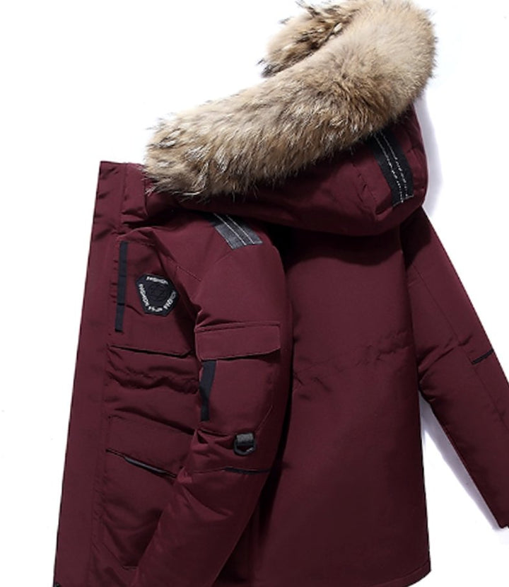 Men's Heavyweight Fur-Hood Puffer Winter Jacket - Red