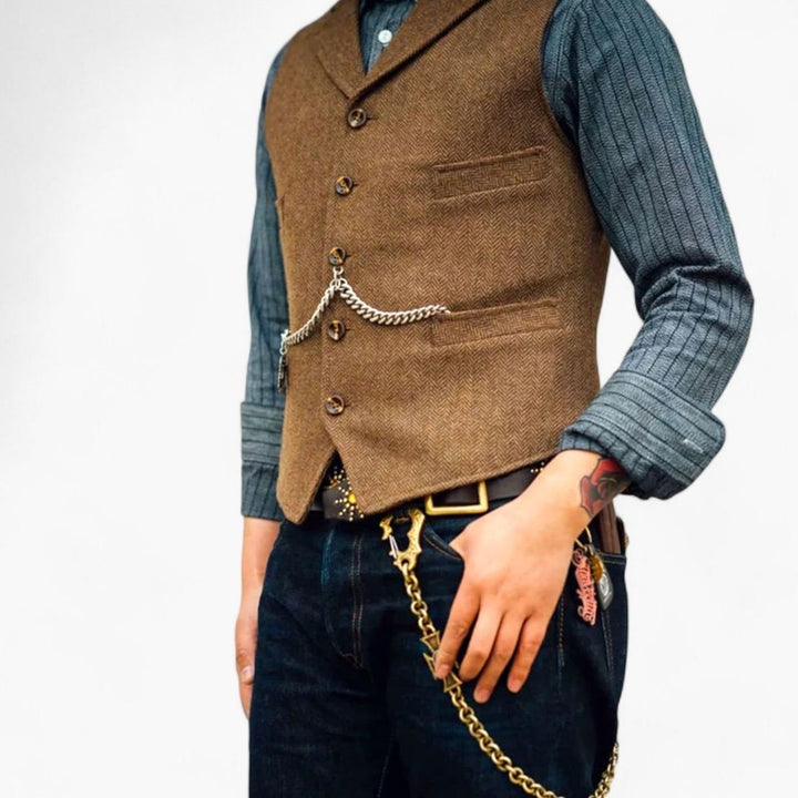 Men's Herringbone Lapel Button-Up Suit Vest