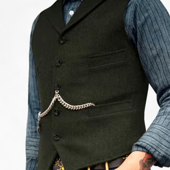 Men's Herringbone Lapel Button-Up Suit Vest - Army Green