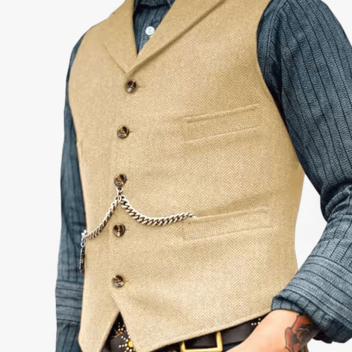 Men's Herringbone Lapel Button-Up Suit Vest - Champagne
