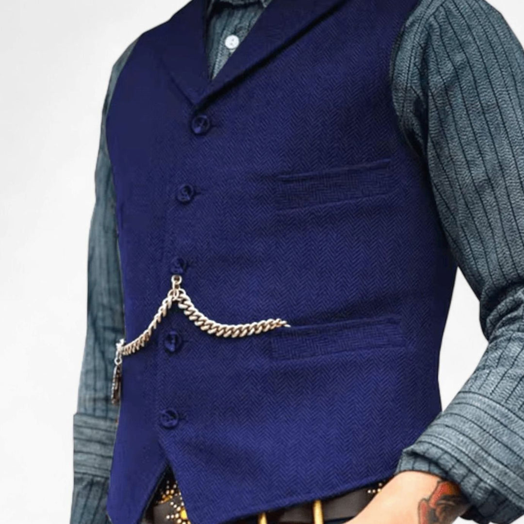 Men's Herringbone Lapel Button-Up Suit Vest - Royal Blue
