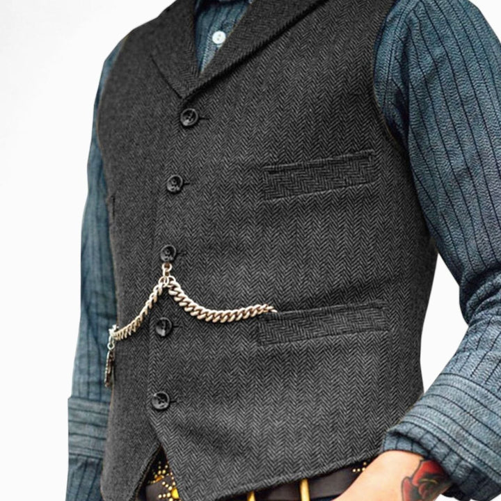 Men's Herringbone Lapel Button-Up Suit Vest - Green