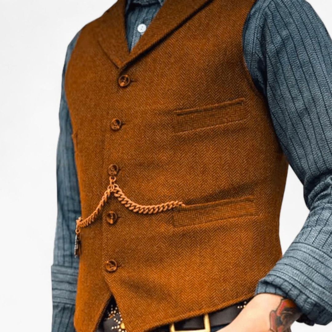 Men's Herringbone Lapel Button-Up Suit Vest - Orange