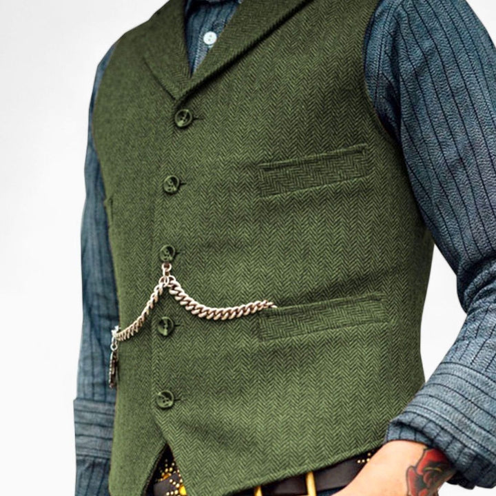 Men's Herringbone Lapel Button-Up Suit Vest