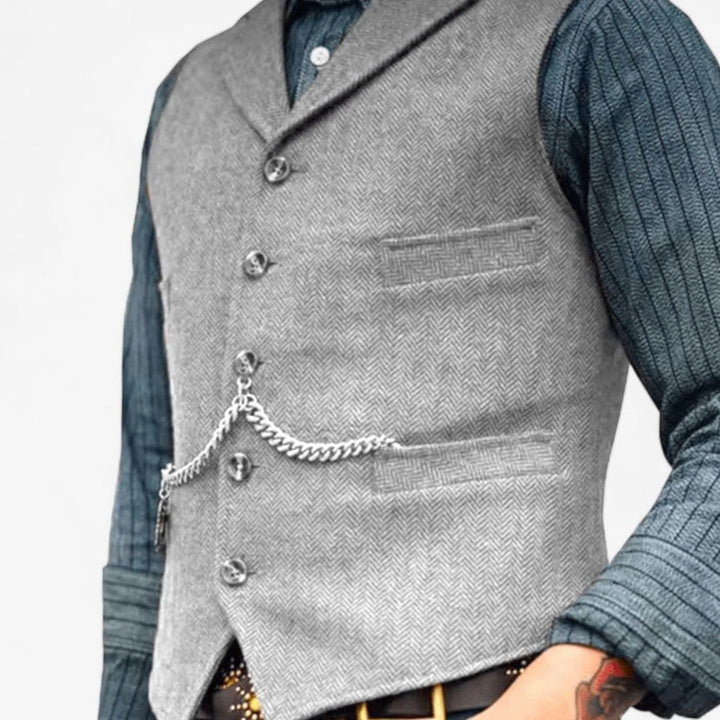 Men's Herringbone Lapel Button-Up Suit Vest - Silver