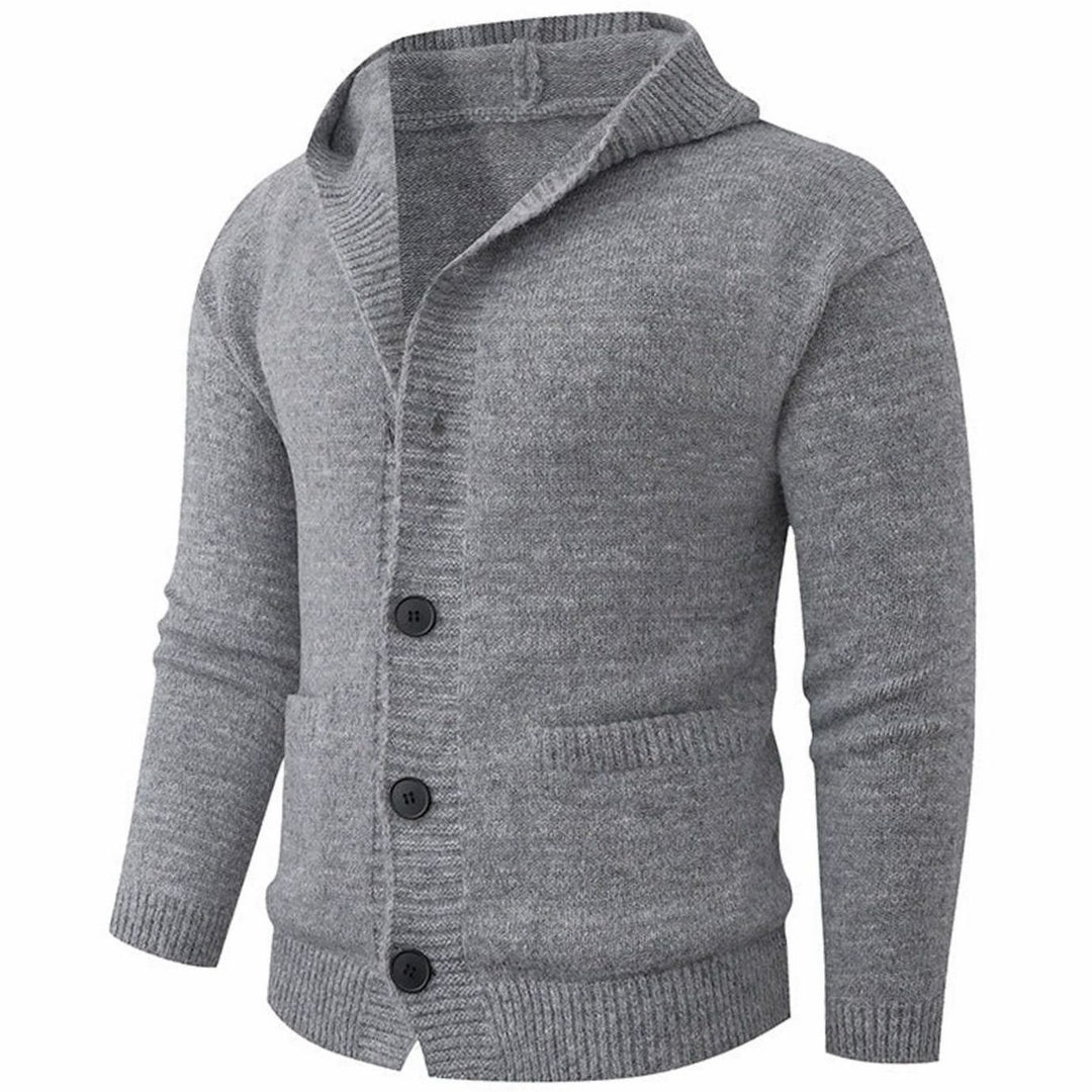 Men's Hooded Button-Front Knit Cardigan Sweater