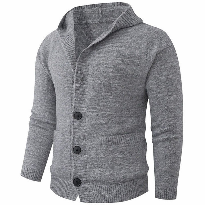 Men's Hooded Button-Front Knit Cardigan Sweater