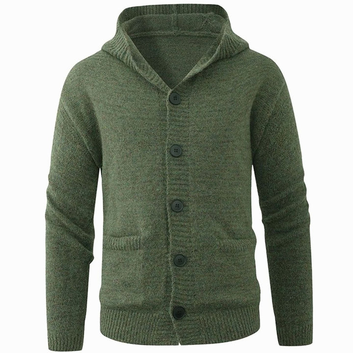 Men's Hooded Button-Front Knit Cardigan Sweater - Dark Green