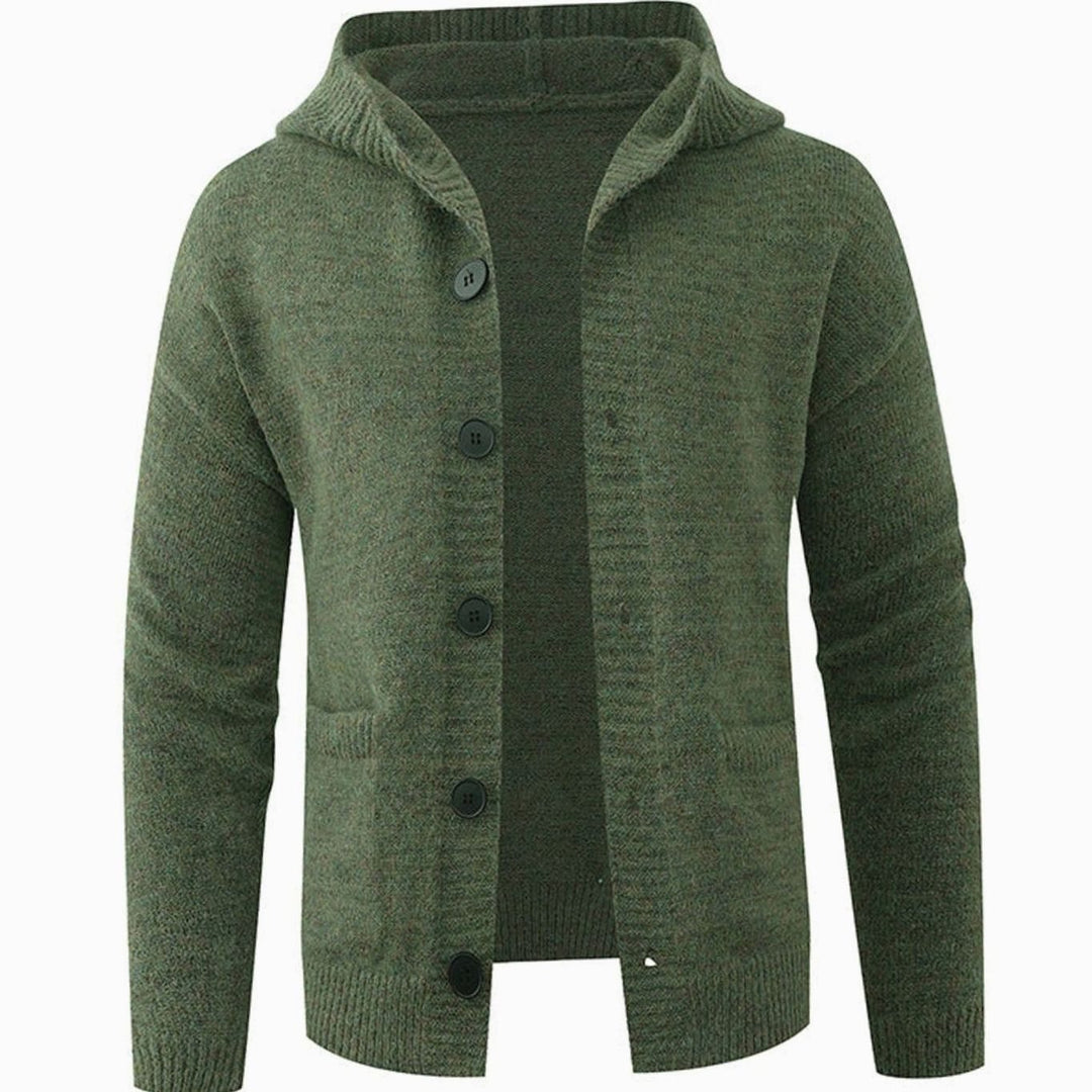 Men's Hooded Button-Front Knit Cardigan Sweater