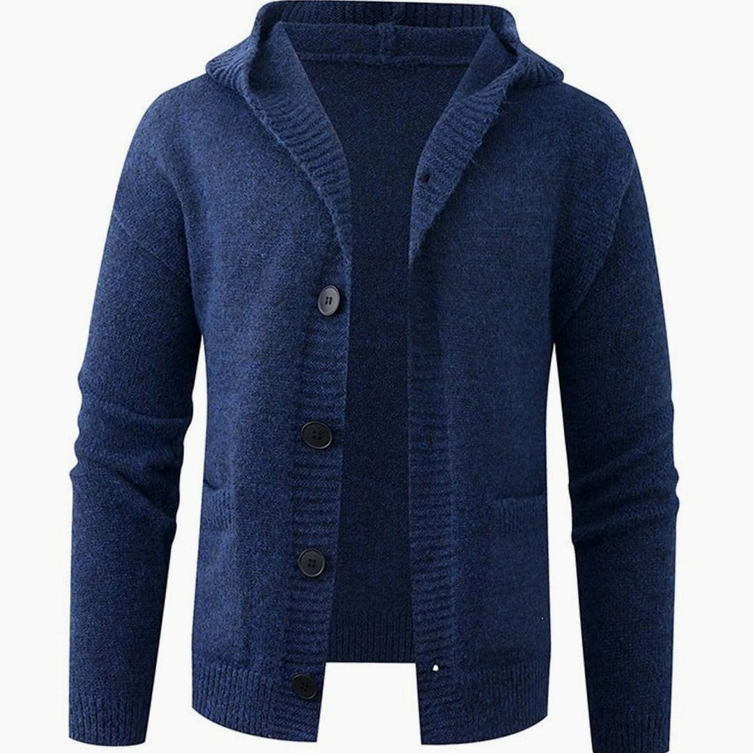 Men's Hooded Button-Front Knit Cardigan Sweater