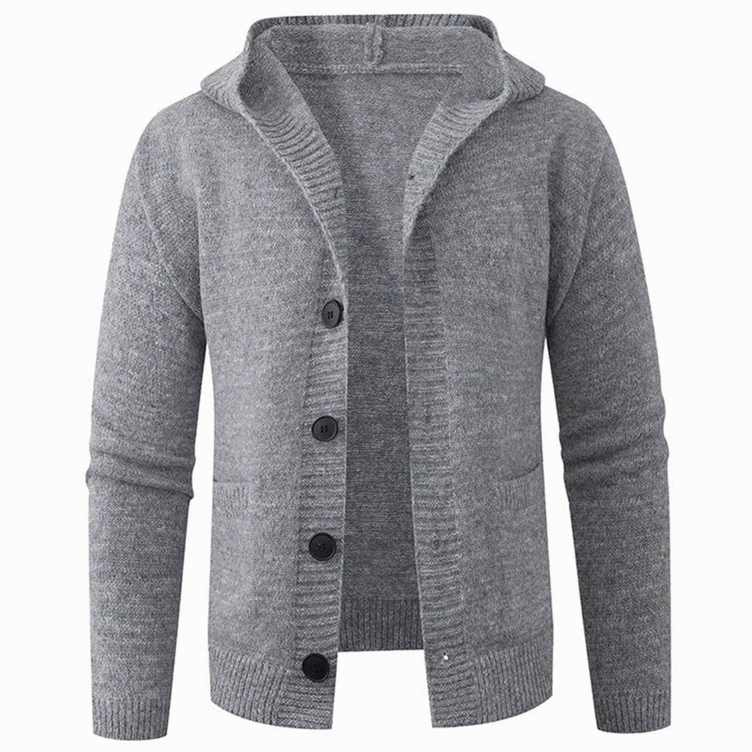 Men's Hooded Button-Front Knit Cardigan Sweater