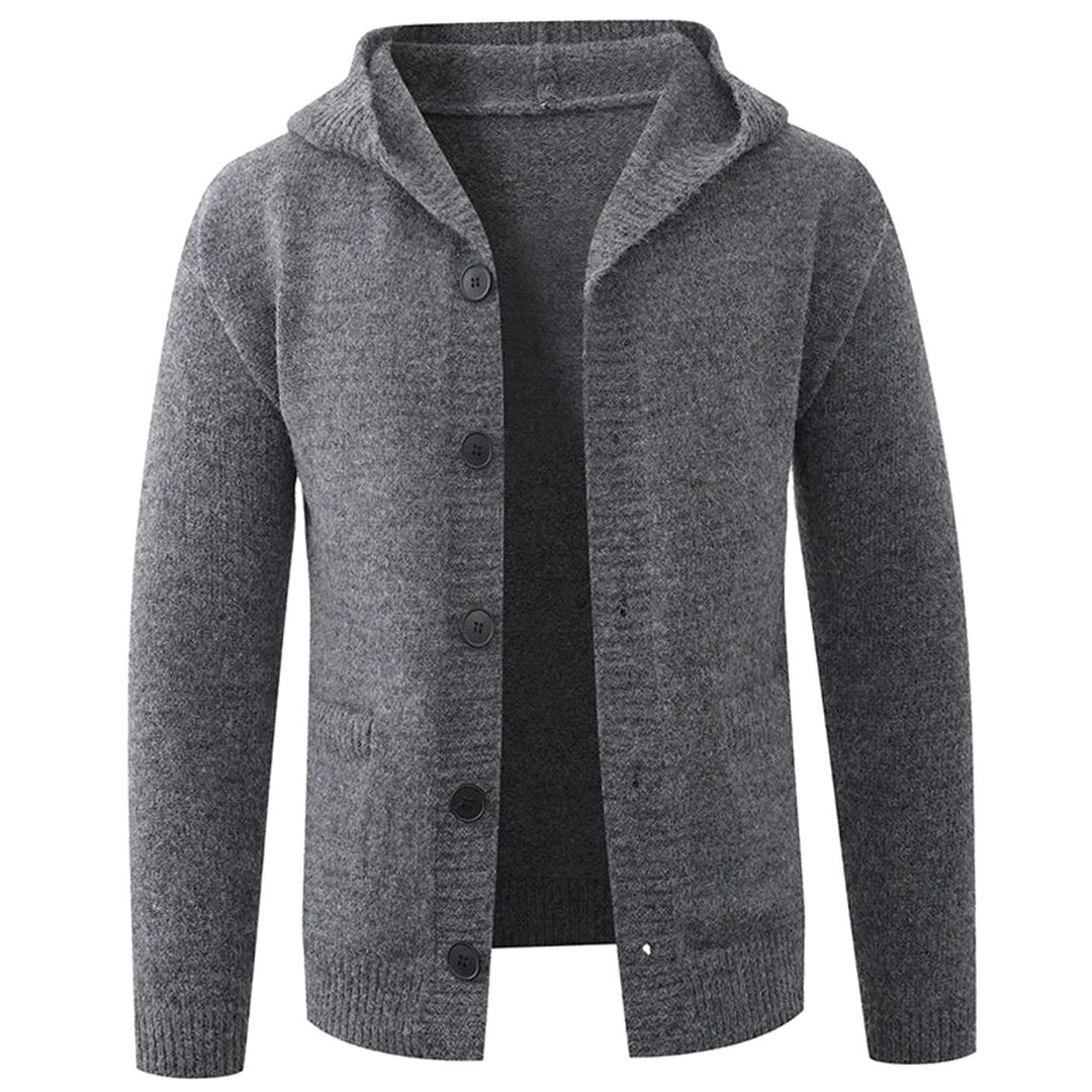 Men's Hooded Button-Front Knit Cardigan Sweater