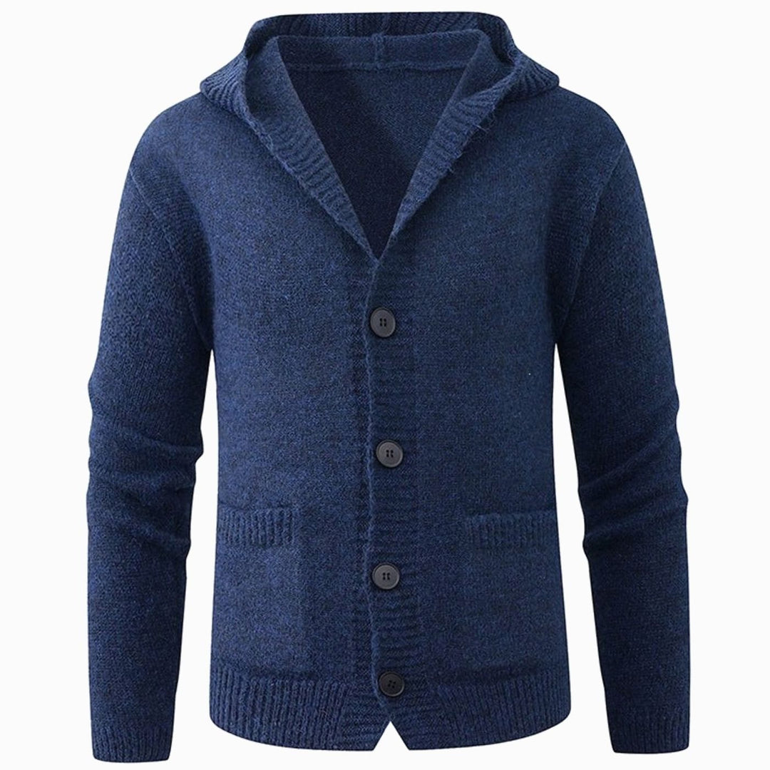 Men's Hooded Button-Front Knit Cardigan Sweater - Navy Blue