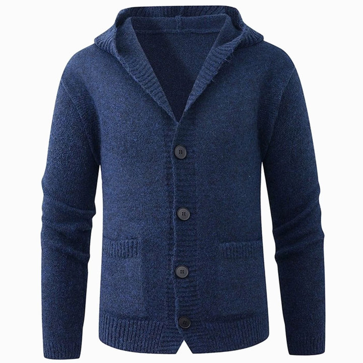 Men's Hooded Button-Front Knit Cardigan Sweater - Navy Blue