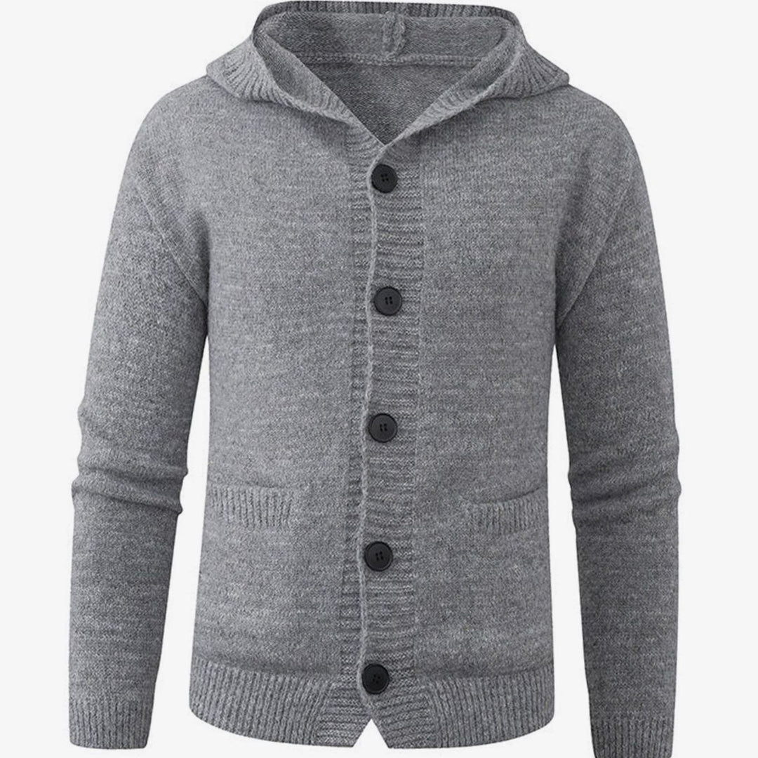 Men's Hooded Button-Front Knit Cardigan Sweater - Light Gray