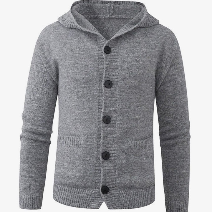 Men's Hooded Button-Front Knit Cardigan Sweater - Light Gray